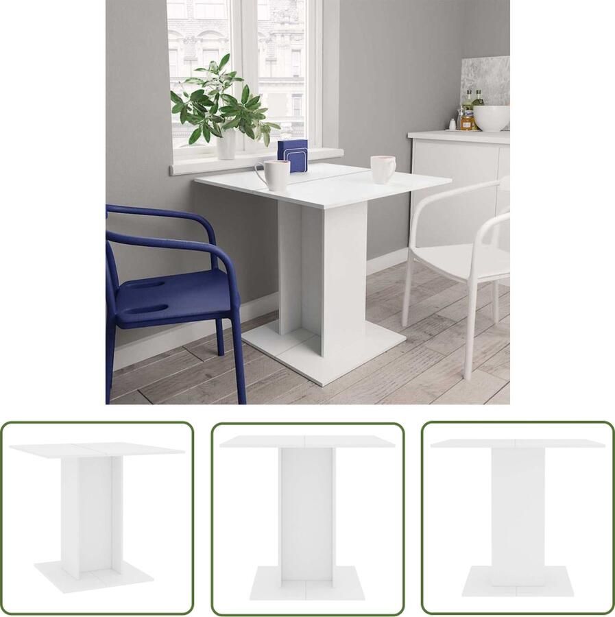 The Living Store Eettafel Wit Spaanplaat 80 x 80 x 75 cm Eetkamertafel Eettafel Houten Tafel Witte Tafel Kleine Eettafel - Foto 2