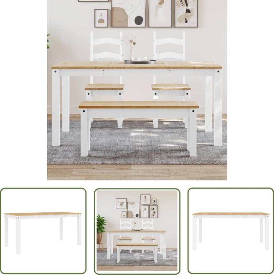The Living Store Eettafel Panama 160x80x75 cm massief grenenhout wit Eettafel Houten Eettafel Granenhouten Eettafel Wit Eettafel Minimalistische Eettafel