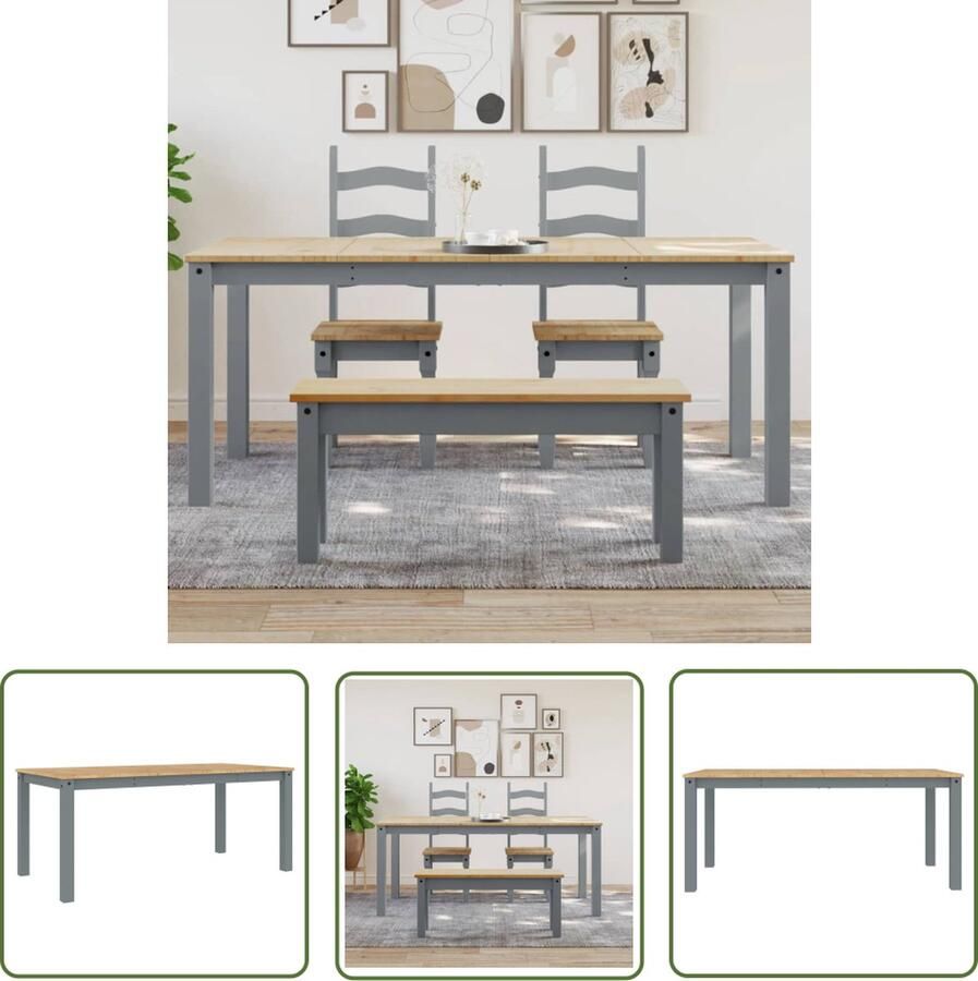 The Living Store Eettafel Panama 180x90x75 cm massief grenenhout grijs Eetkamertafel Salontafel Houten Tafel Granenhouten Tafel Ronde Tafel