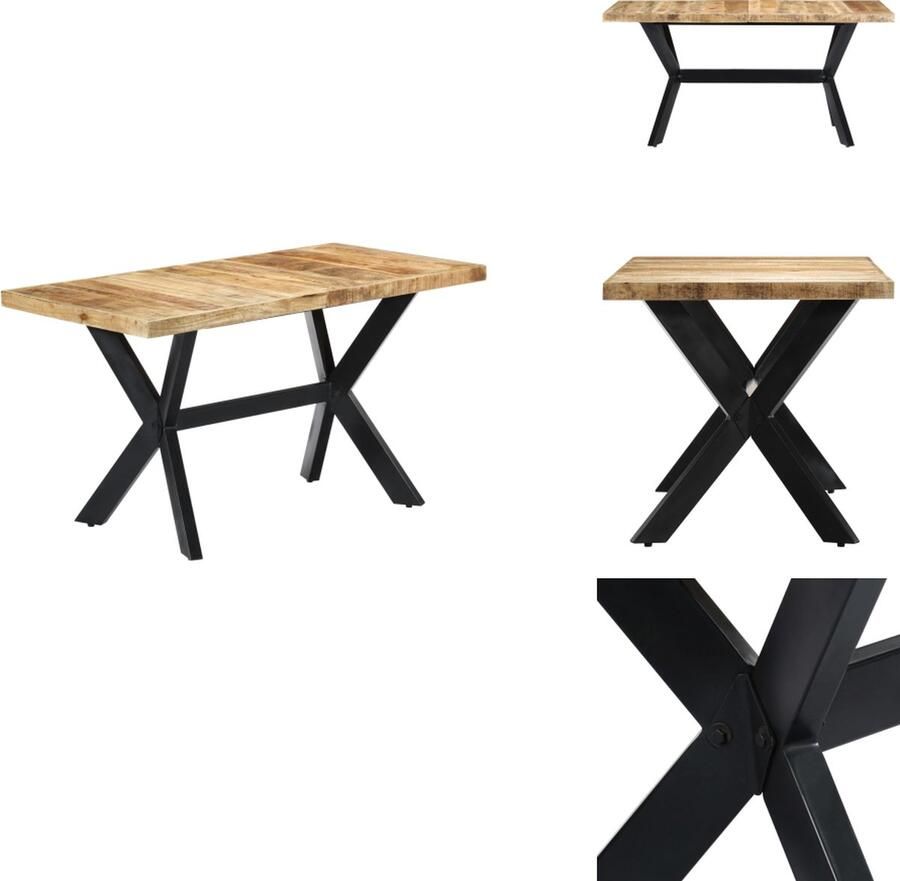 VidaXL Eetkamertafel Retro Industrieel 140 x 70 x 75 cm Massief Ruw Mangohouten Blad Gepoedercoat Stalen Poten Tafel