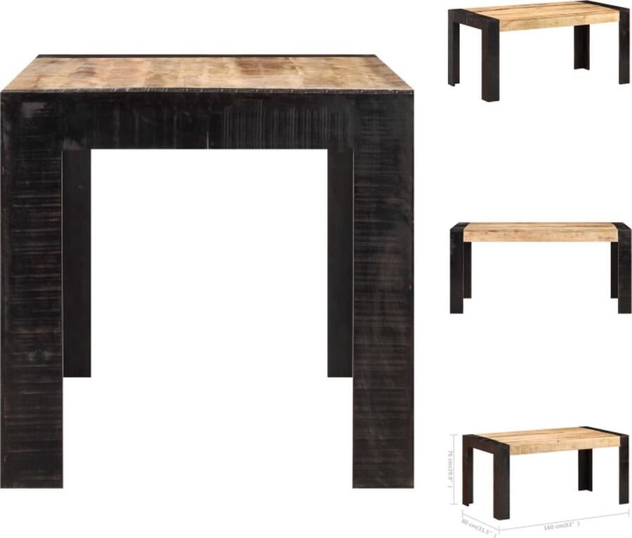 VidaXL Eettafel Eettafels Eetkamertafel Eetkamertafels Eettafel 160x80x76 cm massief mangohout - Foto 2
