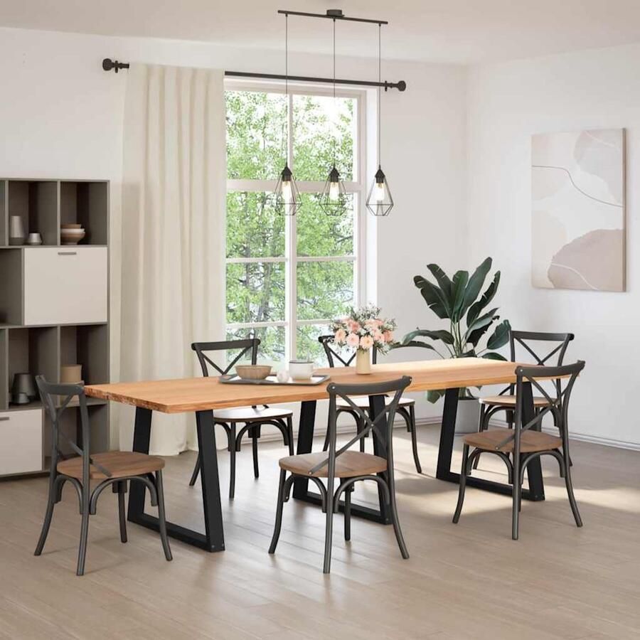 The Living Store Eettafel met natuurlijke rand 280x100x74 cm massief eikenhout Eettafel Houten Tafel Eikenhouten Tafel Grote Eettafel Salontafel