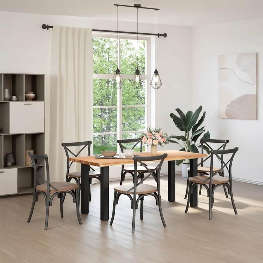 The Living Store Eettafel met natuurlijke rand massief eikenhout rechthoekig Eetkamertafel Eikenhouten Tafel Massieve Eettafel Rechte Eettafel Salontafel