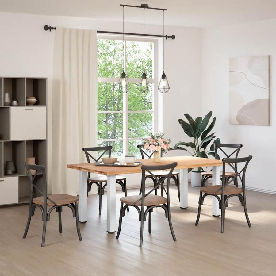 VidaXL Eettafel met natuurlijke rand massief eikenhout rechthoekig Eettafel Eettafels Eetkamertafel Keukentafel