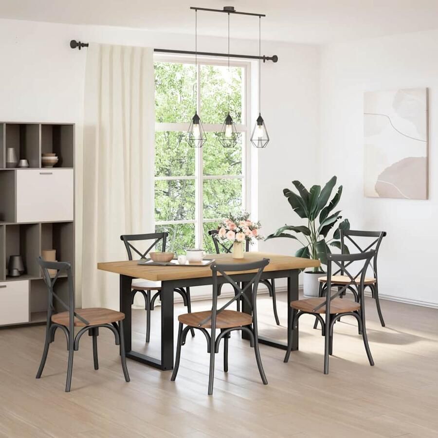 The Living Store Eettafel NOAIN U-vormige poten 160x90x75 cm massief hout Massieve Eettafel Grenenhouten Tafel Landelijk Meubilair Eethoek Set Eetkamerstoel