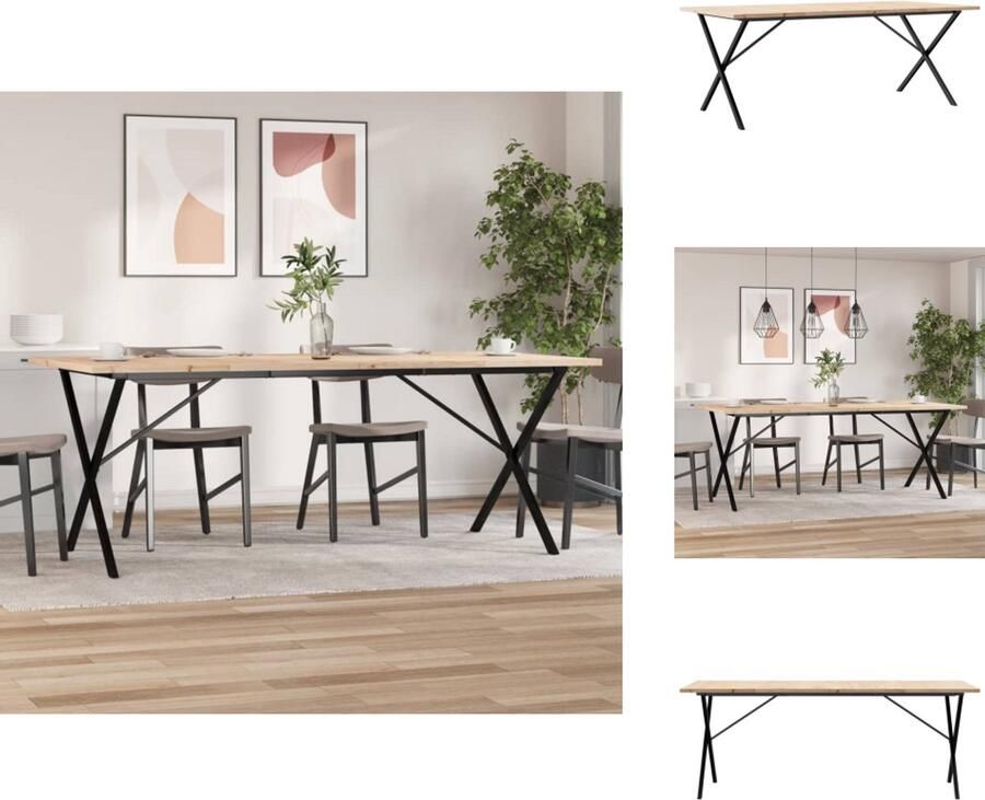 VidaXL Eettafel Eettafels Eetkamertafel Tafel Eettafel X-frame 200x100x75 5 cm grenenhout en gietijzer