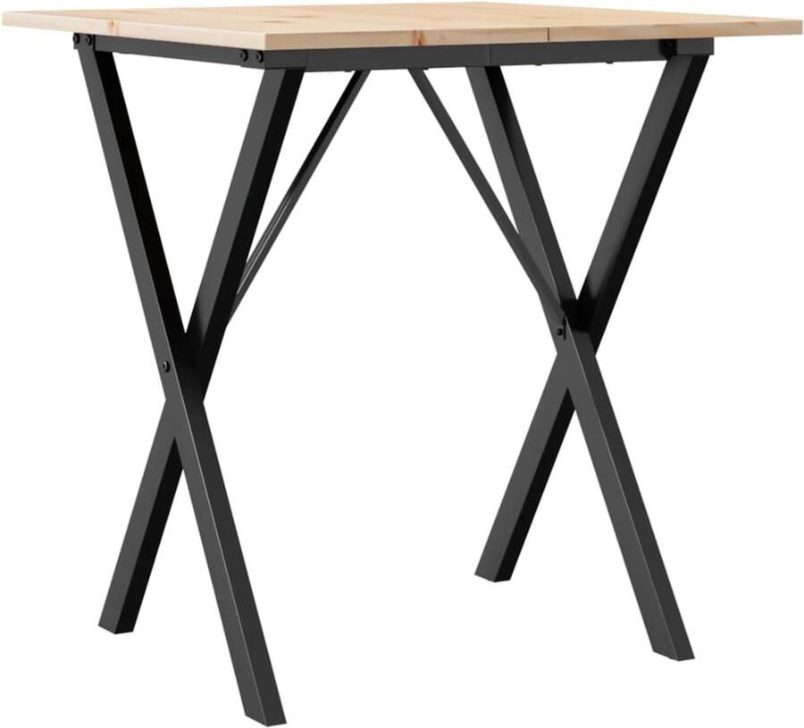 The Living Store Eettafel X-frame 70x70x75 cm massief grenenhout en gietijzer Eetkamertafel Houten Tafel Ronde Tafel Salontafel Tuintafel