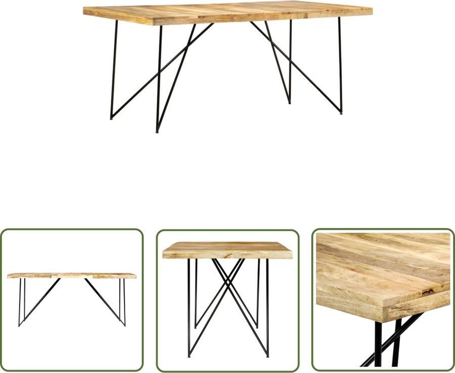 The Living Store Houten eettafel IndustriÃle stijl 180x90x76 cm Massief Mangohout Houten Eettafel Industrieel Mangohout Eettafel Salontafel Diningtable - Foto 2