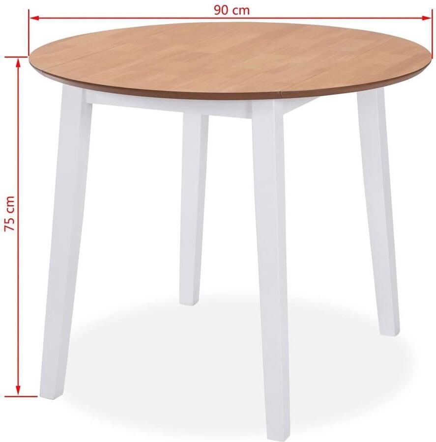 VidaXL Eettafel Inklapbaar Rond MDF Wit Inklapbare Tafel Klaptafel Eettafel Witte Tafel Scandinavische Tafel Kleine Eettafel Compacte Eettafel Mdf Tafel Rubberwood Tafel - Foto 2
