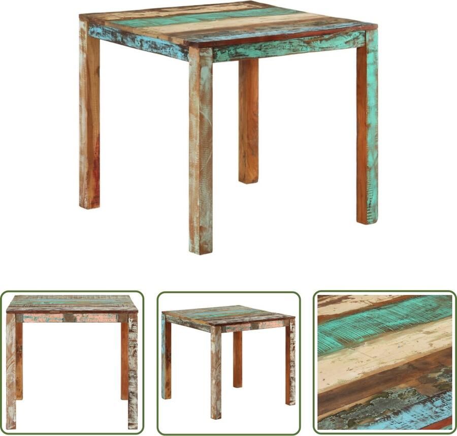 The Living Store Keukentafel Massief Gerecycled Hout 82 x 80 x 76 cm Handgemaakt Keukentafel Eettafel Vintage Tafel Industriële Tafel Houten Tafel - Foto 2