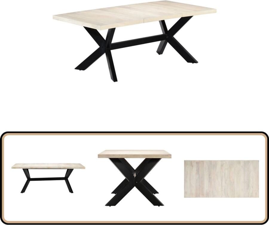VidaXL Eettafel Mangohout 200x100x75 cm Witgebleekt Eetkamertafel Mango Hout Witte Eettafel Modern Design Houten Tafel