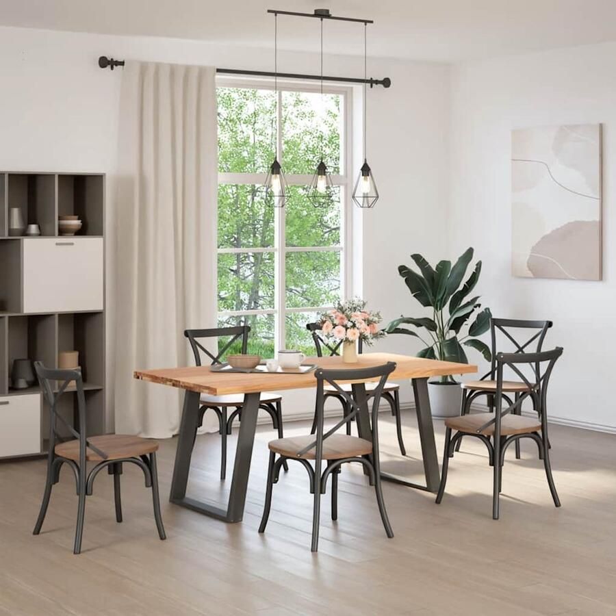 The Living Store Eettafel rechthoekig 180x90x74 cm massief eikenhout lichtbruin Eetkamertafel Houten Tafel Oak Wood Tafel Salontafel Grote Eetkamertafel