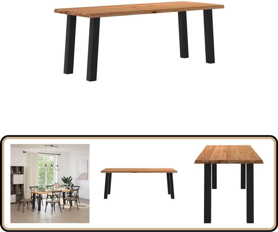 VidaXL Eettafel Massief Eikenhout 200x80 Lichtbruin Eettafel Eettafels Eetkamertafel Keukentafel