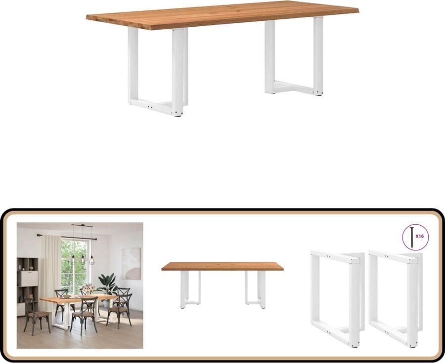 VidaXL Eettafel Massief Eikenhout 220x100x74 cm Eettafel Eettafels Eetkamertafel Keukentafel