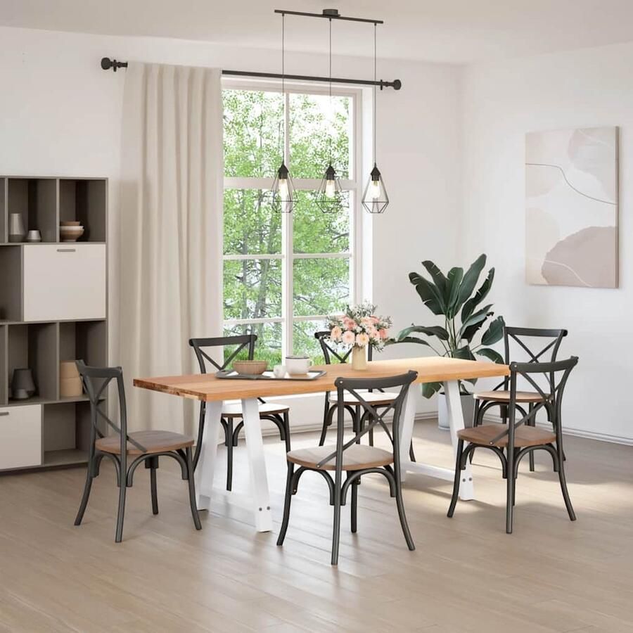 VidaXL Eettafel Massief Eikenhout 220x80x74 cm Eettafel Eettafels Eetkamertafel Keukentafel