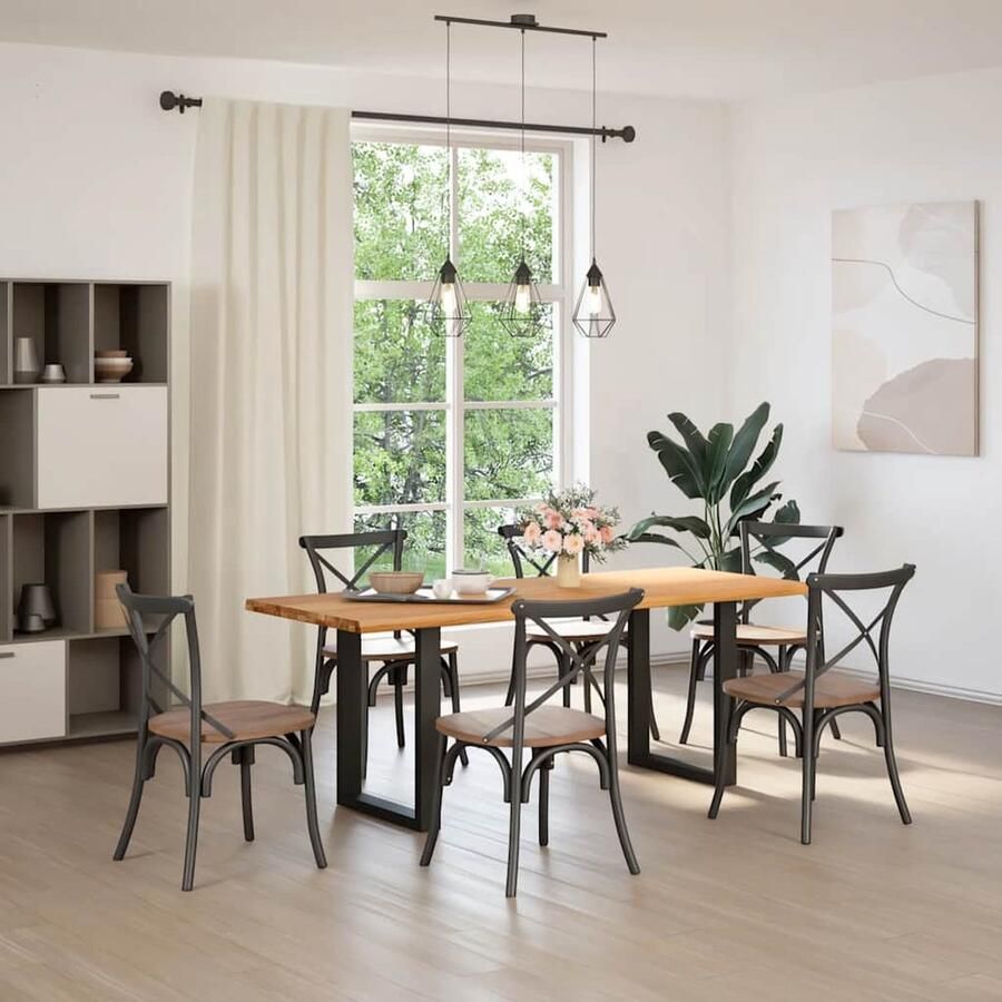 VidaXL Eettafel Massief Eikenhout Natuurlijke Rand Eetkamertafel Eikenhouten Tafel Salontafel Grote Tafel Rechte Tafel Massief Eikenhout Vintage Tafel Industriële Tafel