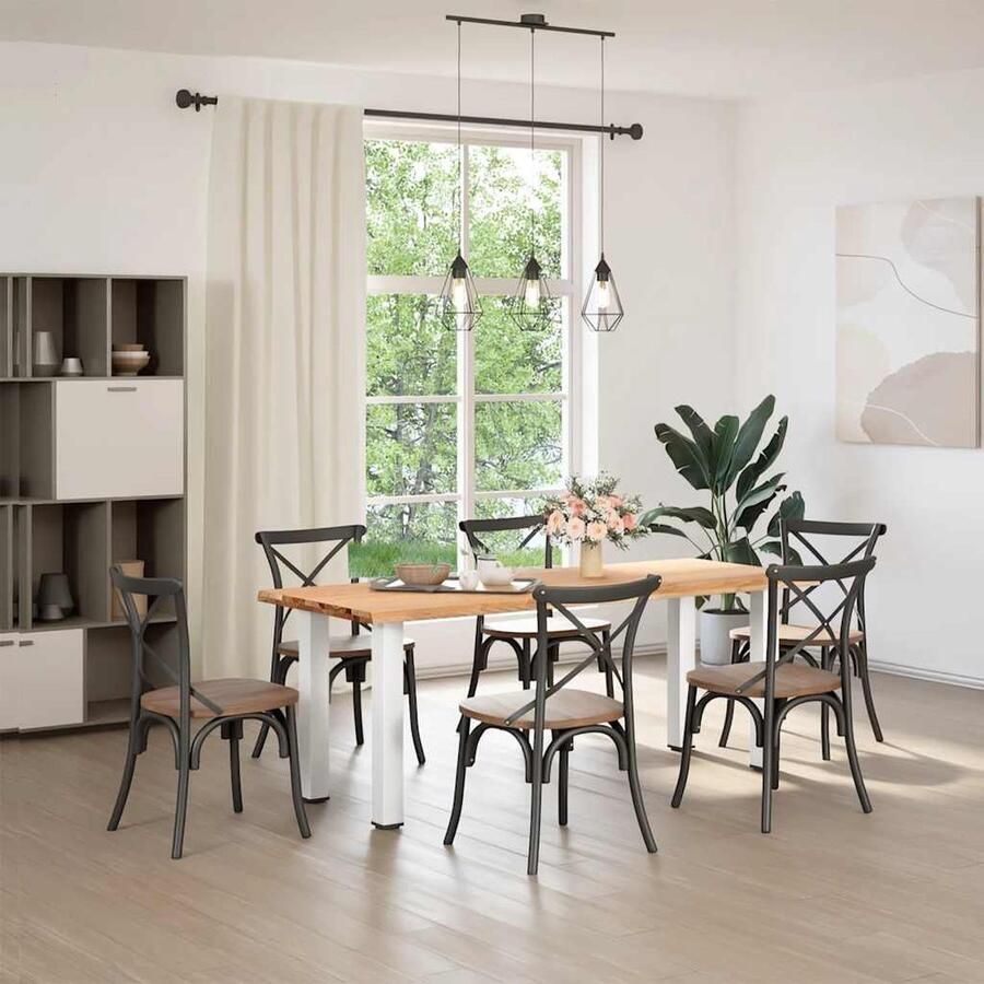 VidaXL Eettafel Massief Eikenhout Natuurlijke Rand Eettafel Houten Tafel Eikentafel Salontafel Diningtable Keukenmeubilair Massief Eikenhout Landelijke Tafel Industriële Tafel