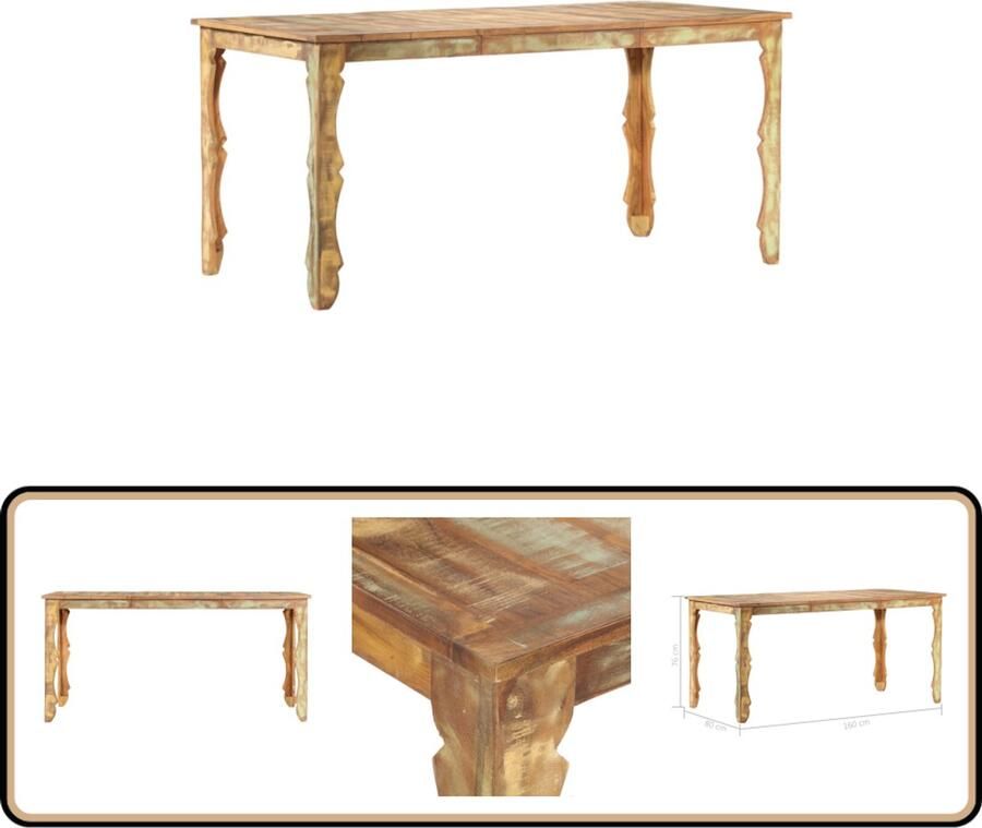 VidaXL Eettafel Massief Gerecycled Hout 160x80x76 cm Eetkamertafel Salontafel Retro Meubilair Houten Tafel Gerecycled Hout Bruine Tafel
