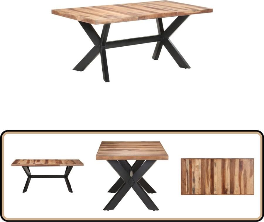 VidaXL Eettafel Massief Hout 180x90x75 cm Industriele Eettafel Industrieel Acacia Tafels Rubber Wood Tafel Salontafel