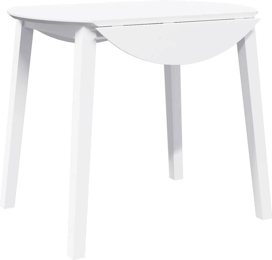 The Living Store Eettafel massief hout wit rubber Eetkamertafel Houten Tafel Witte Tafel Multifunctionele Tafel Klaptafel