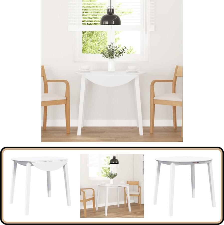 VidaXL Eettafel Wit Massief Rubberhout 90x90x74 cm Eetkamertafel Houten Tafel Witte Tafel Multifunctionele Tafel Klaptafel Salontafel Compact Tafels Modern Interieur Ruime Tafel