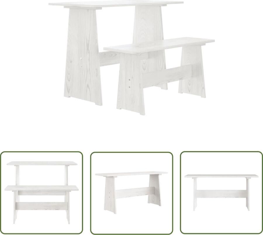 The Living Store Houten Eettafel Grenenhout Wit 100 x 60 x 73 cm Met Bankje Houten Eettafel Met Bankje Grenenhout Eettafel Witte Eettafel Modern Eettafel - Foto 2
