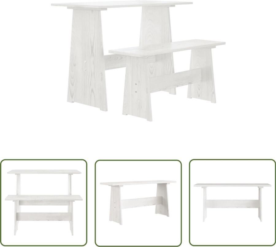 VidaXL Eettafel met Bankje REINE Wit Grenenhout Houten Eettafel Met Bankje Grenenhout Eettafel Witte Eettafel Moderne Eettafel Salontafel Eetkamertafel Buiten Eettafel