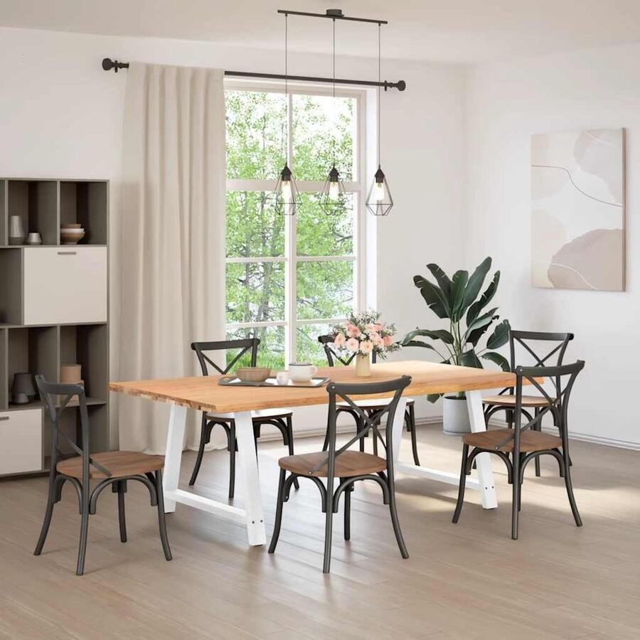 VidaXL Eettafel Rechthoekig Massief Eikenhout Eetkamertafel Eikenhouten Tafel Salontafel Diningtable Houten Tafel Rechte Tafel Ovale Tafel Vintage Tafel Industriële Tafel