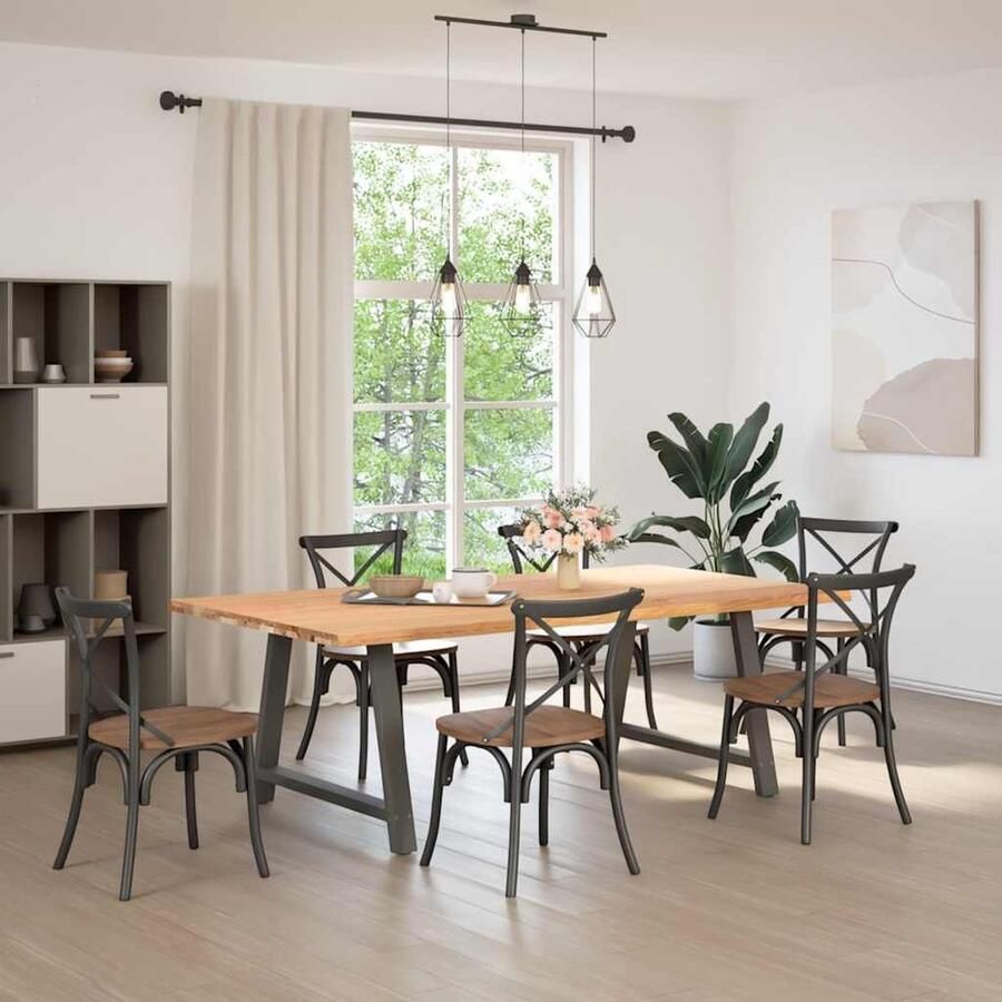 VidaXL Eettafel 220x120 cm massief eikenhout Eetkamertafel Eikenhouten Tafel Salontafel Grote Tafel Rechte Tafel Industriële Tafel Landelijke Tafel Vintage Tafel