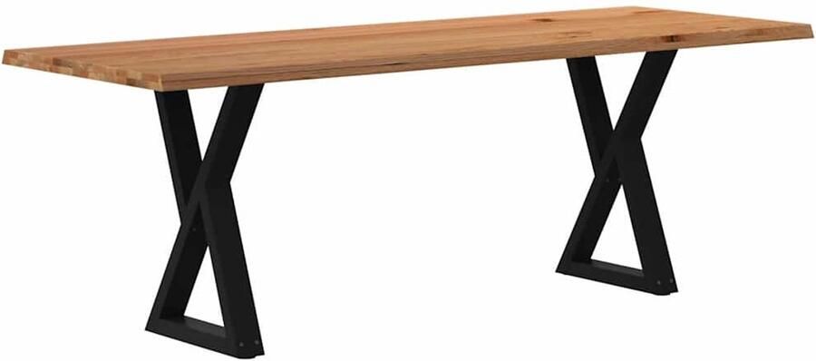 VidaXL Eettafel met natuurlijke rand 220x80x74 cm eikenhout lichtbruin - Foto 2