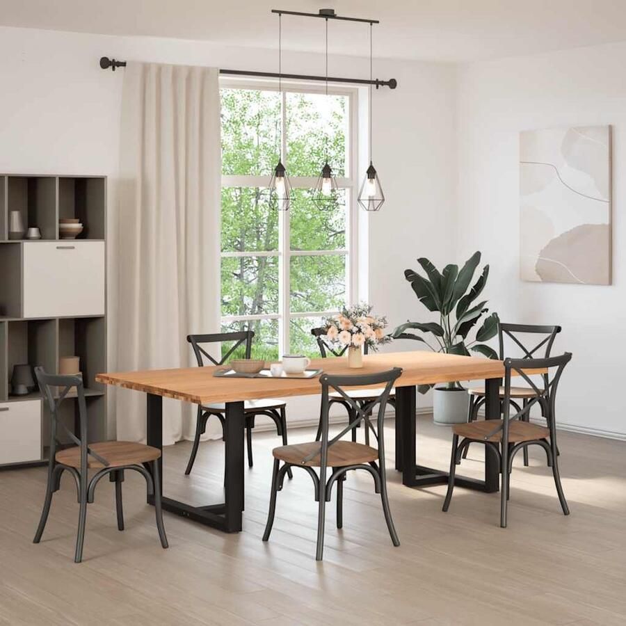 VidaXL Eettafel 240x120 cm Massief Eikenhout Eetkamertafel Eikenhouten Tafel Grote Tafel Salontafel Diningtable Massief Eikenhout Landelijke Tafel Industriële Tafel