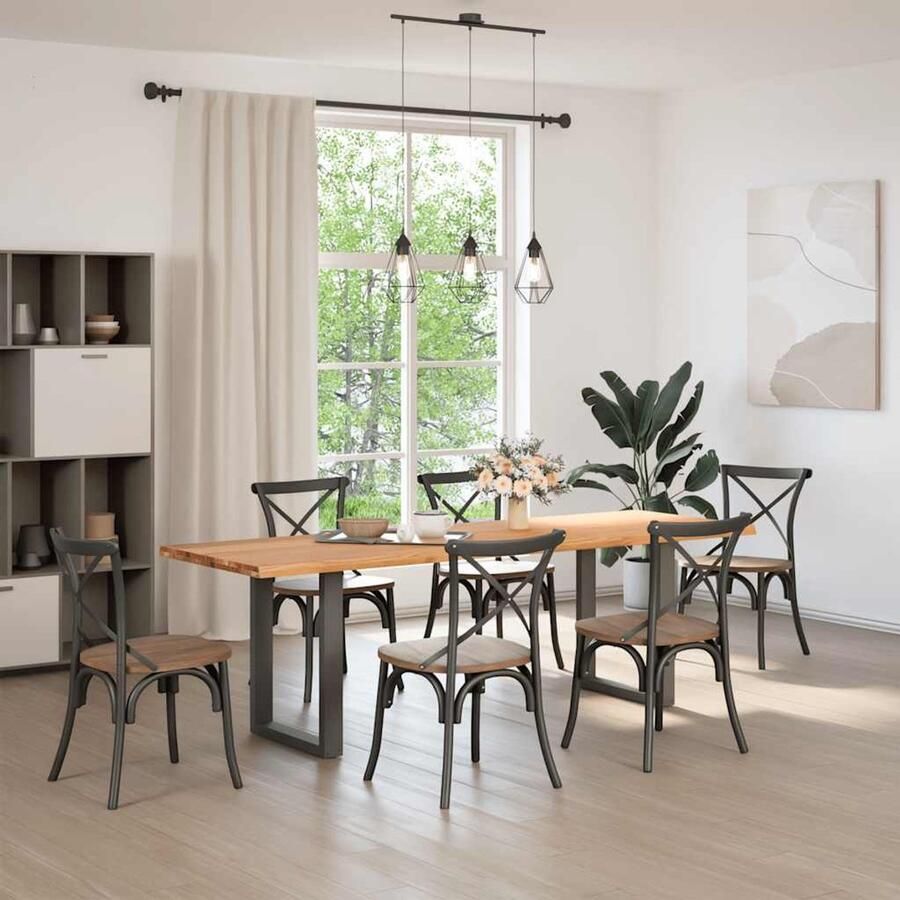 The Living Store Eettafel met natuurlijke rand 240x80x74 cm massief eikenhout Eetkamertafel Eikenhouten Tafel Grote Tafel Salontafel Massief Eikenhout