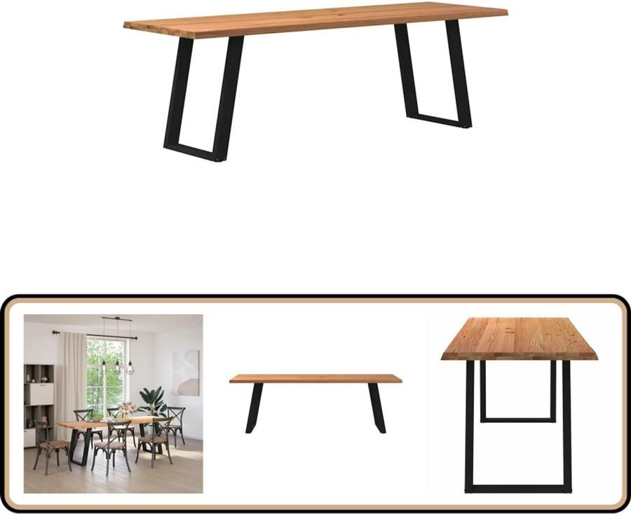VidaXL Eettafel 240x80x74 cm Massief Eikenhout Eettafel Eettafels Eetkamertafel Keukentafel - Foto 2