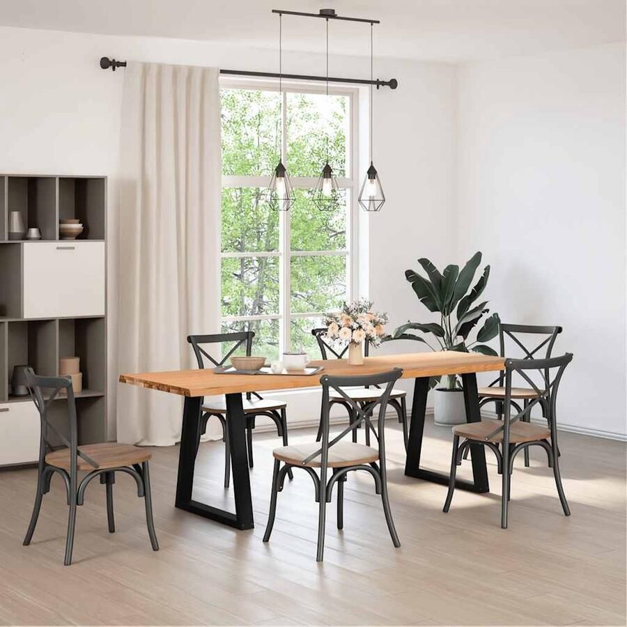 VidaXL Eettafel 240x80 cm Massief Eikenhout Eettafel Houten Eettafel Eikentafel Salontafel Diningtable Keukenmeubels Massief Eikenhout Eetkamerset - Foto 2