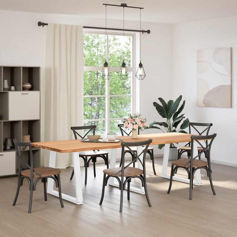 VidaXL Eettafel 280x100 cm Massief Eikenhout Eetkamertafel Eikenhouten Tafel Grote Eettafel Massief Eikenhout Salontafel Diningtable Keukenmeubilair Travertine Tafel