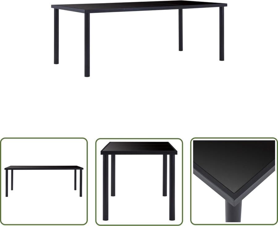 The Living Store Eettafel Gehard glas en metaal 200 x 100 x 75 cm Zwart Eetkamertafel Eettafel Modern Glas Tafel Zwarte Eettafel Ronde Eettafel - Foto 2