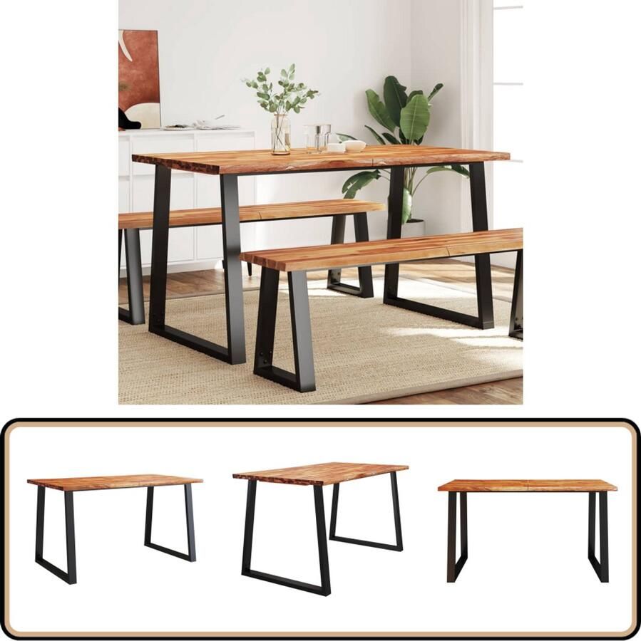 VidaXL Eettafel Natuurlijke Rand 140x80x75 cm Acaciahout Eettafel Acacia Houten Eettafel Industrieel Design Eetkamertafel Salontafel