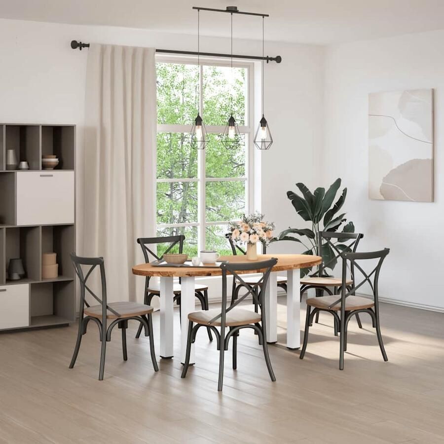 VidaXL Eettafel Ovaal 180x90 cm Massief Eikenhout Eetkamertafel Eikenhouten Tafel Ronde Tafel Grote Tafel Massief Eikenhout Vintage Tafel Industriële Tafel Design Tafel Salontafel