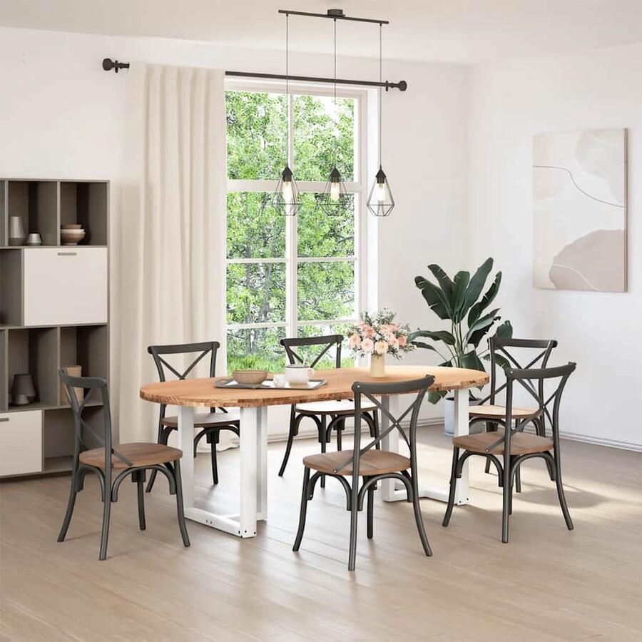 VidaXL Eettafel Ovaal 220 cm Massief Eikenhout Eettafel Eettafels Eetkamertafel Keukentafel