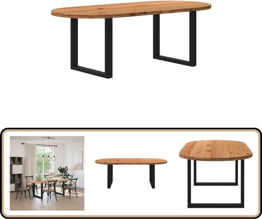 VidaXL Eettafel Ovaal 220x100x74 cm Massief Eiken Eettafel Eettafels Eetkamertafel Keukentafel