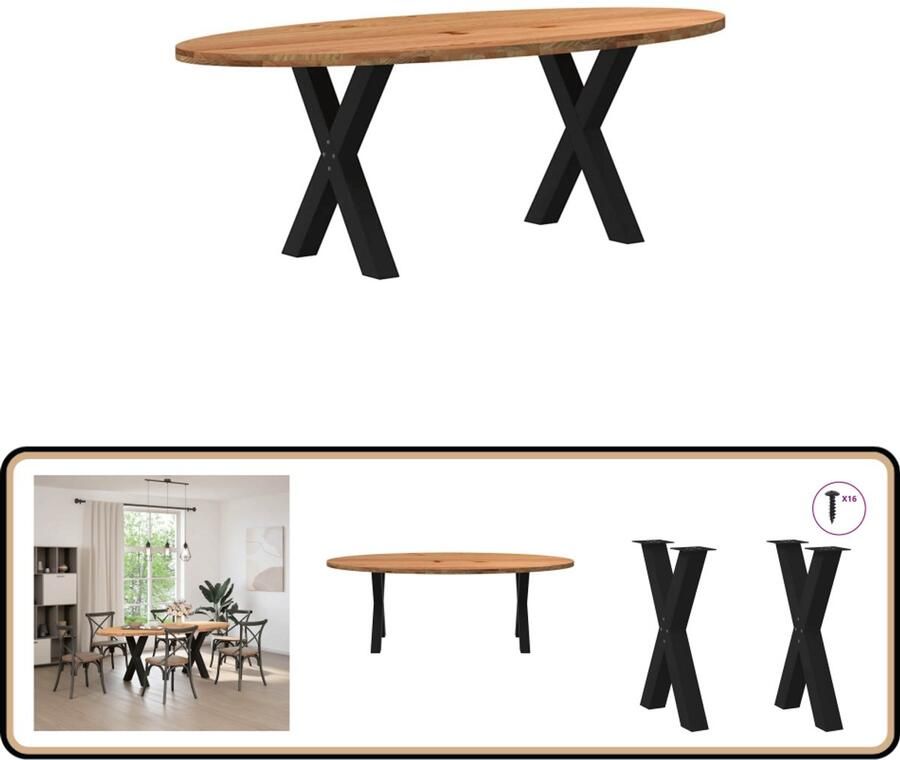 VidaXL Eettafel Ovaal 220x100x74 cm Massief eikenhout Eettafel Eettafels Eetkamertafel Keukentafel