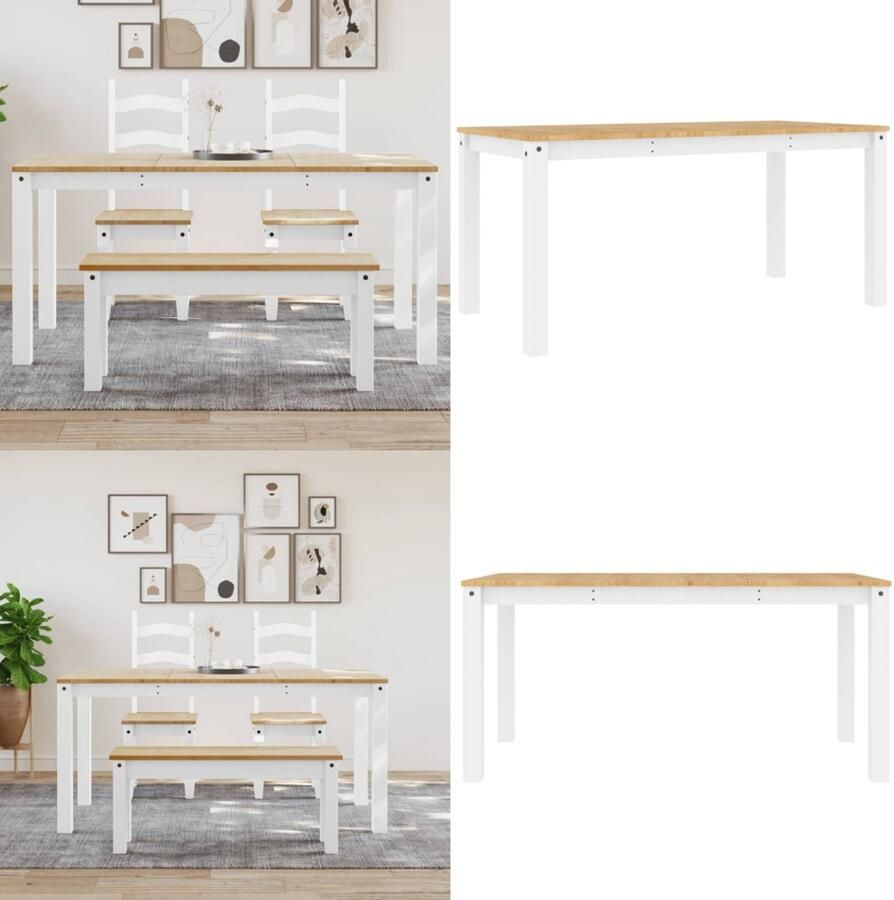 The Living Store Eettafel Panama 160x80x75 cm massief grenenhout wit Eettafel Houten Eettafel Granenhouten Eettafel Wit Eettafel Minimalistische Eettafel - Foto 2
