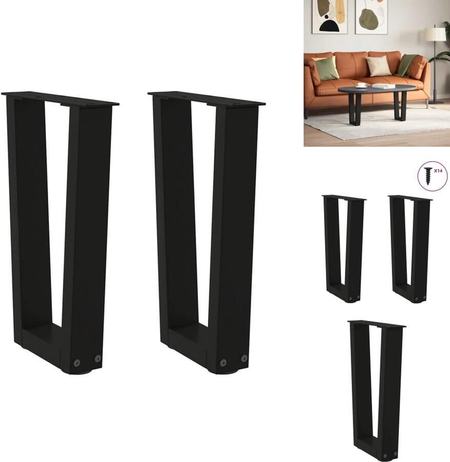 VidaXL Eettafel Poot Eettafel Poten Poot Voor Tafel Metalen Eettafel Poot Eettafelpoten 2 st V-vormig 28x(42-43 3) cm staal zwart
