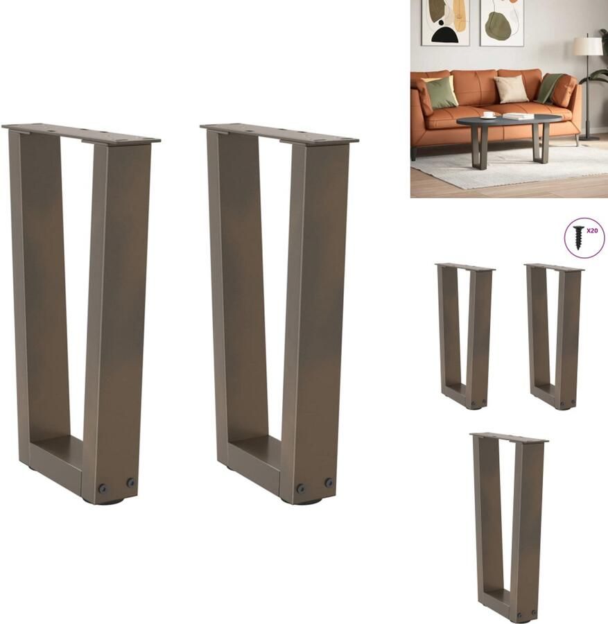 VidaXL Eettafel Poot Eettafel Poten Poot Voor Tafel Metalen Eettafel Poot Eettafelpoten 2 st V-vormig 38x(42-43 3) cm staal naturel