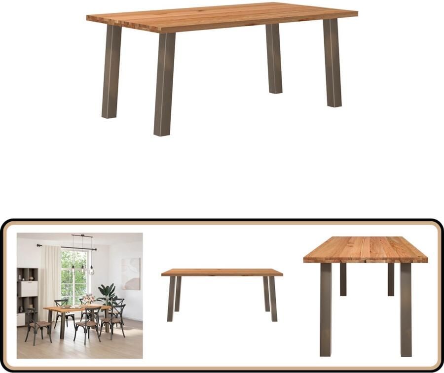VidaXL Eettafel 180x100x74 cm Massief Eikenhout Eettafel Eettafels Eetkamertafel Keukentafel - Foto 2
