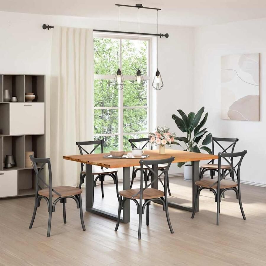 VidaXL Eettafel 180x120cm Massief Eikenhout Eetkamertafel Eikenhouten Tafel Grote Tafel Solide Tafel Stalen Poten Vintage Tafel Landelijke Tafel Salontafel