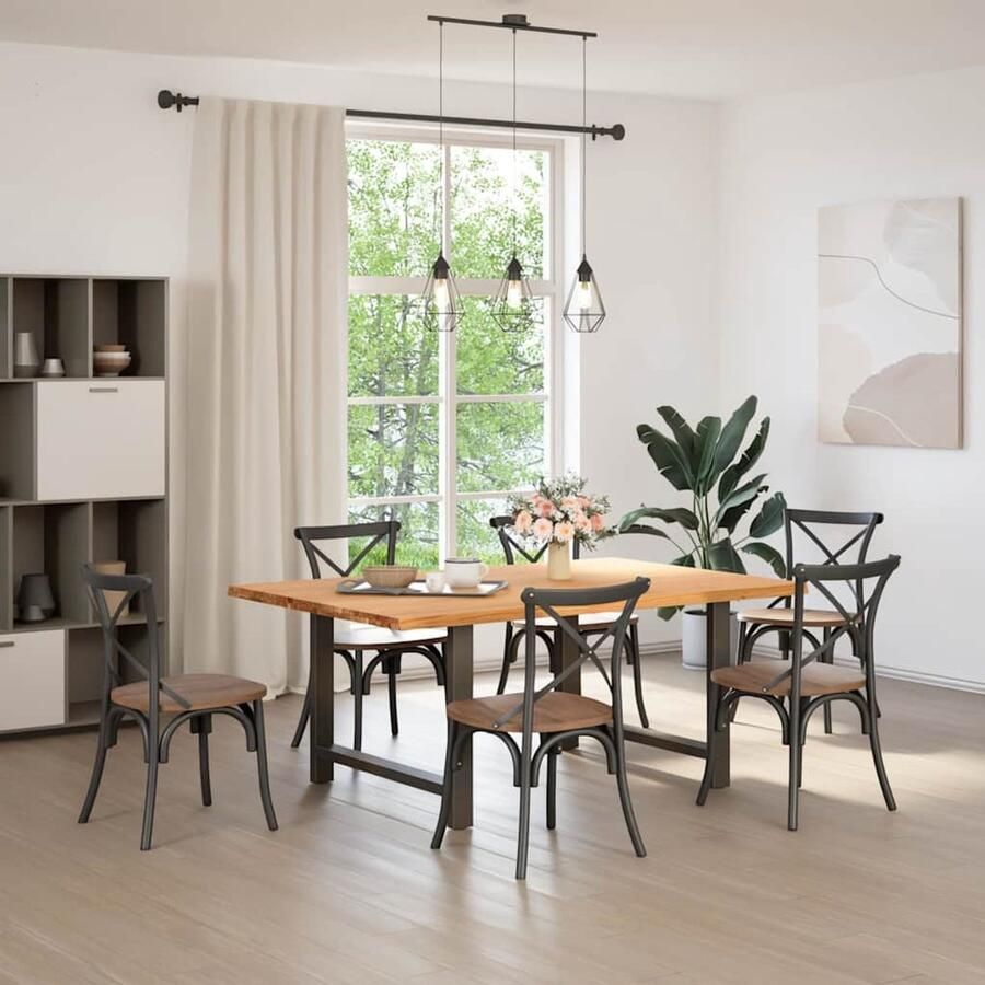 VidaXL Eettafel rechthoekig 180x120x74 cm massief eikenhout lichtbruin - Foto 2