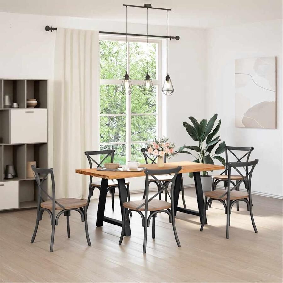 VidaXL Eettafel 180x80cm Massief Eikenhout Eetkamertafel Eikenhouten Tafel Salontafel Diningtable Massief Eikenhout Rechte Tafel Grote Tafel Stalen Poten Vintage Tafel Industriële Tafel