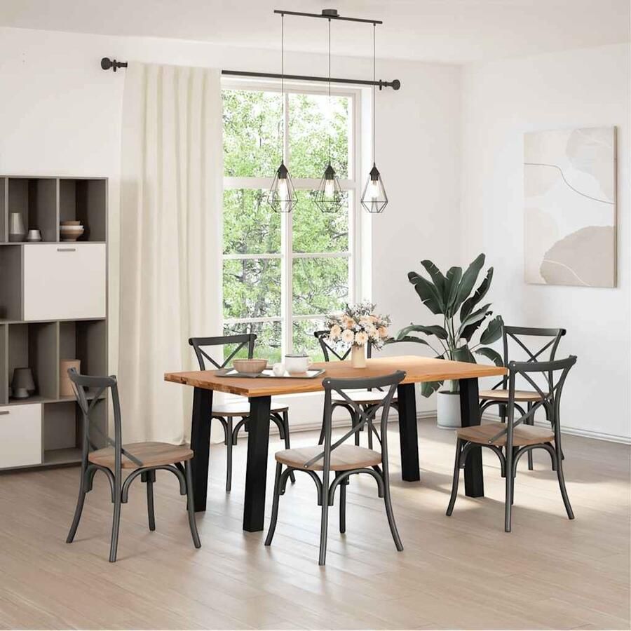 The Living Store Eettafel rechthoekig 180x90x74 cm massief eikenhout lichtbruin Eetkamertafel Houten Tafel Oak Wood Tafel Salontafel Diningtable