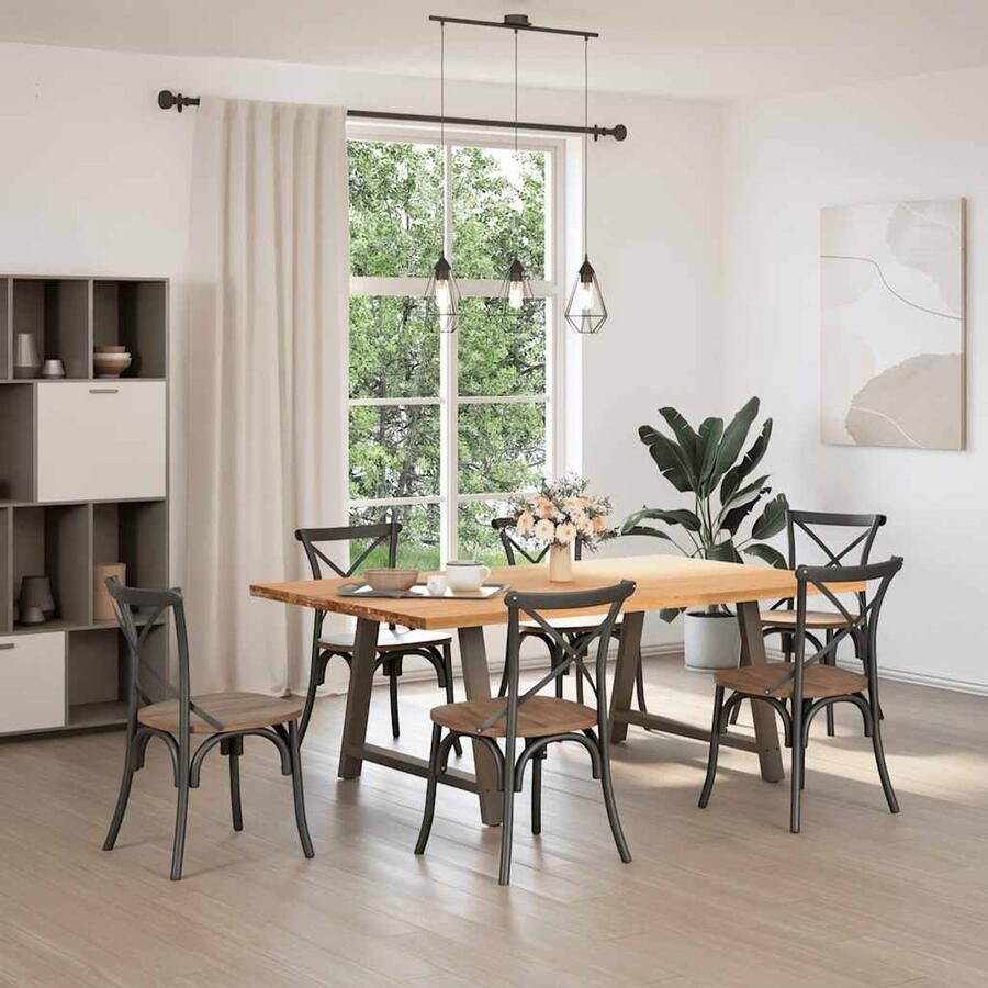 VidaXL Eettafel rechthoekig 200x120x74 cm massief eikenhout lichtbruin - Foto 2